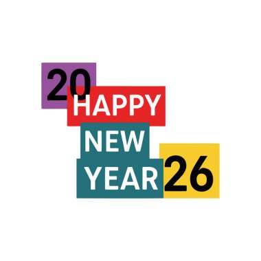Mutlu yıllar 2026 metin tasarımı vektör çizimi