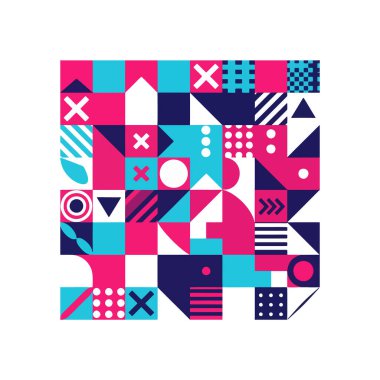 Beyaz arkaplanda farklı geometrik şekillere sahip geometrik desen