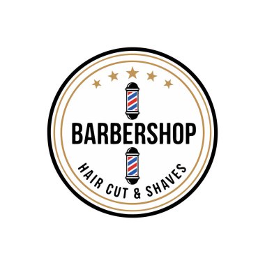 Berber dükkanı ve klasik amblemli vektör logosu tasarımı şablonu