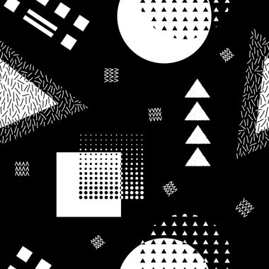 Vektör geometrik şekillerle soyut seamless modeli. Retro memphis tarzı.