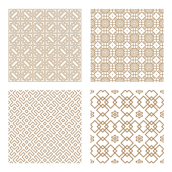 Modern tarzda tipik çizgilere ve elementlere sahip geleneksel Kore veya Çin motifi de dahil olmak üzere geometrik Asya monokrom soyut dikişsiz vektör örüntüsünü ayarla