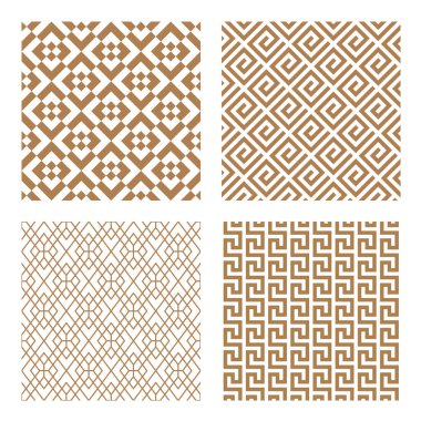 Modern tarzda tipik çizgilere ve elementlere sahip geleneksel Kore ya da Çin motifi de dahil olmak üzere geometrik Asyalı soyut dikişsiz vektör modelini ayarla