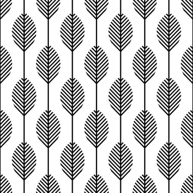 Minimalist geometrik tarzda beyaz arka planda yaprakları ve siyah çizgileri olan İskandinav modern halk modeli