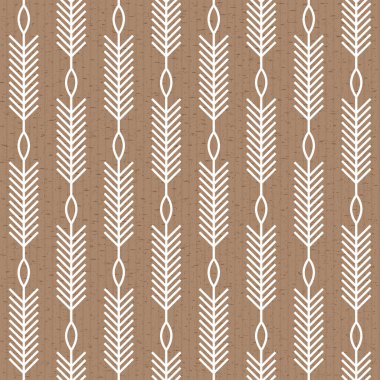 Beyaz çizgiler, oklar ve yapraklarla minimalist geometrik tarzda post-kağıt üzerinde kusursuz İskandinav halk şablonu