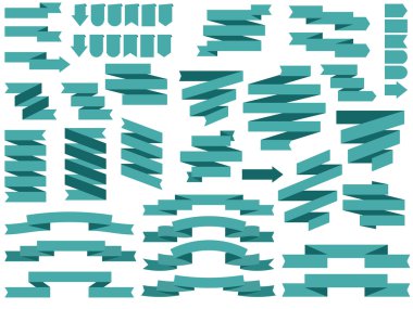 Vektör afiş şerit. Kurdele simgesi kümesi mavi renk beyaz arka plan üzerinde vektör. Aksesuar ve Hediyelik şekiller illüstrasyon izole. Etiket koleksiyonu.