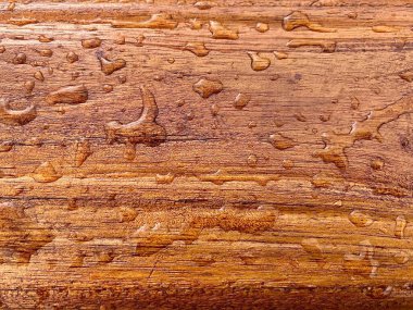 Su Damlaları Parlak Kahverengi Ahşap Yüzey Dokusunda Damlalar