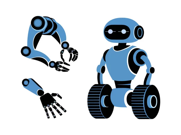 Modüler robot ve robot el vektör çizimi. Düz modern vektör tasarımında gelecekçi yapay zeka teknolojisi, otomasyon ve robot mühendisliği kavramı