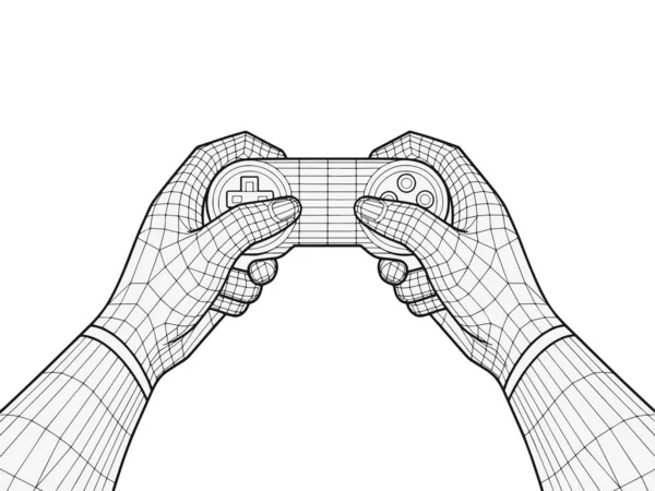 Oyuncu, Dijital Sanat ve Teknoloji Teması İçin Klasik Biçimli Oyun Oyunları Çizelgesi Elleri Tutan Retro Oyun Denetleyici Vektör İllüstrasyonu