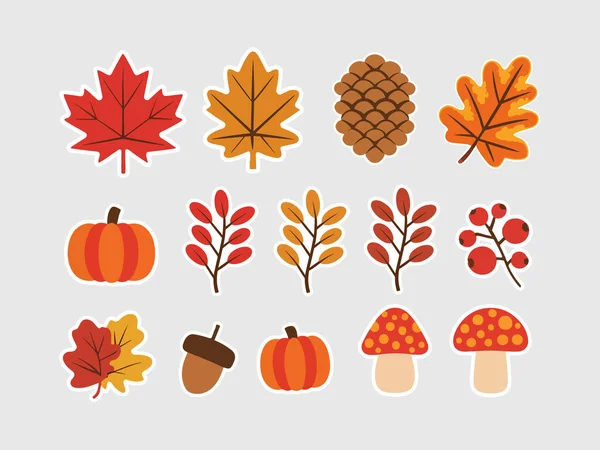 Sonbahar Temalı Etiketler Sonbahar Yaprakları, Balkabakları, Palamutlar, Mantarlar ve Mevsimsel Tasarım ve Dekorasyon İçin Orman Elementleri Eşliğinde Vektör İllüzyonunu Paketle