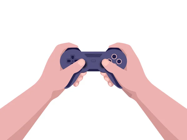 Modern Hand Holding Oyun Kolu Vektör İllüzyonu Düz Tasarım, Oyuncuların Spor ve Oyun Arayüzü Denetleyici Konsepti