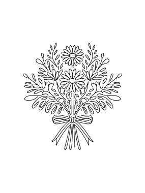 El yapımı çiçek buketi vektör illüstrasyonu ve kurdele. Çiçek Hattı Sanat Buketi Beyaz Arkaplanda Düğün, Tebrik Kartı ve Dekoratif Tasarım İçin İzole Edildi