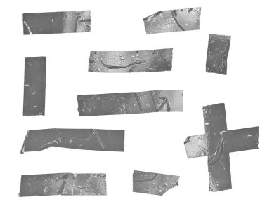 Yırtık Kağıt Bant Parçaları Beyaz Arkaplanda İzole Edilmiş, Gerçekçi Yapışkan Maskeli Teyp Şeritleri Koleksiyonu, Kopya Boşluğu ile Eski Albüm Dokuma Elementleri