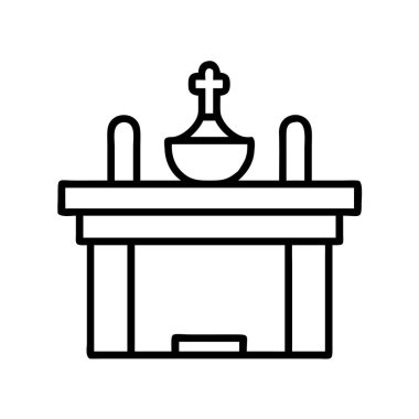 Haç ve kadeh tasarımlı dini sunak çizgisi simgesi