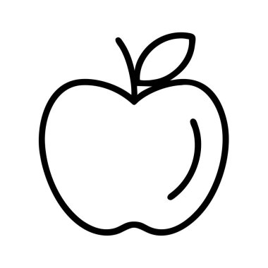 Saplı ve yapraklı taze bir elmanın ana hatlarını çiz