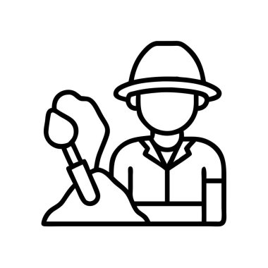 Kürekle toprak kazan bir işçinin taslak simgesi