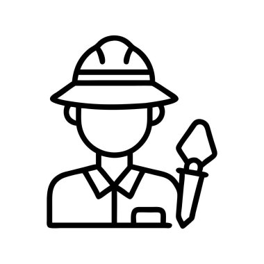 Pith miğferi ve malası olan bir arkeolog veya kâşif..