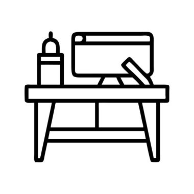 Bilgisayar monitörü ve şişesi olan masanın ana simgesi