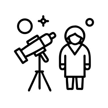 Teleskop simgesine sahip gökbilimci gökyüzünü gözlemliyor
