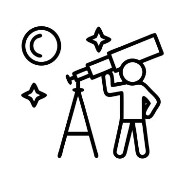 Teleskop simgesi ile gökcisimlerini izleyen kişi.