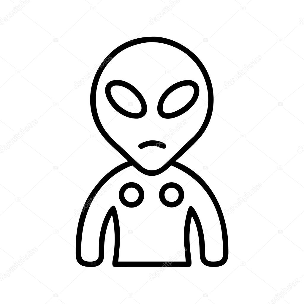 Alien extraterrestrial being space creature line icon.