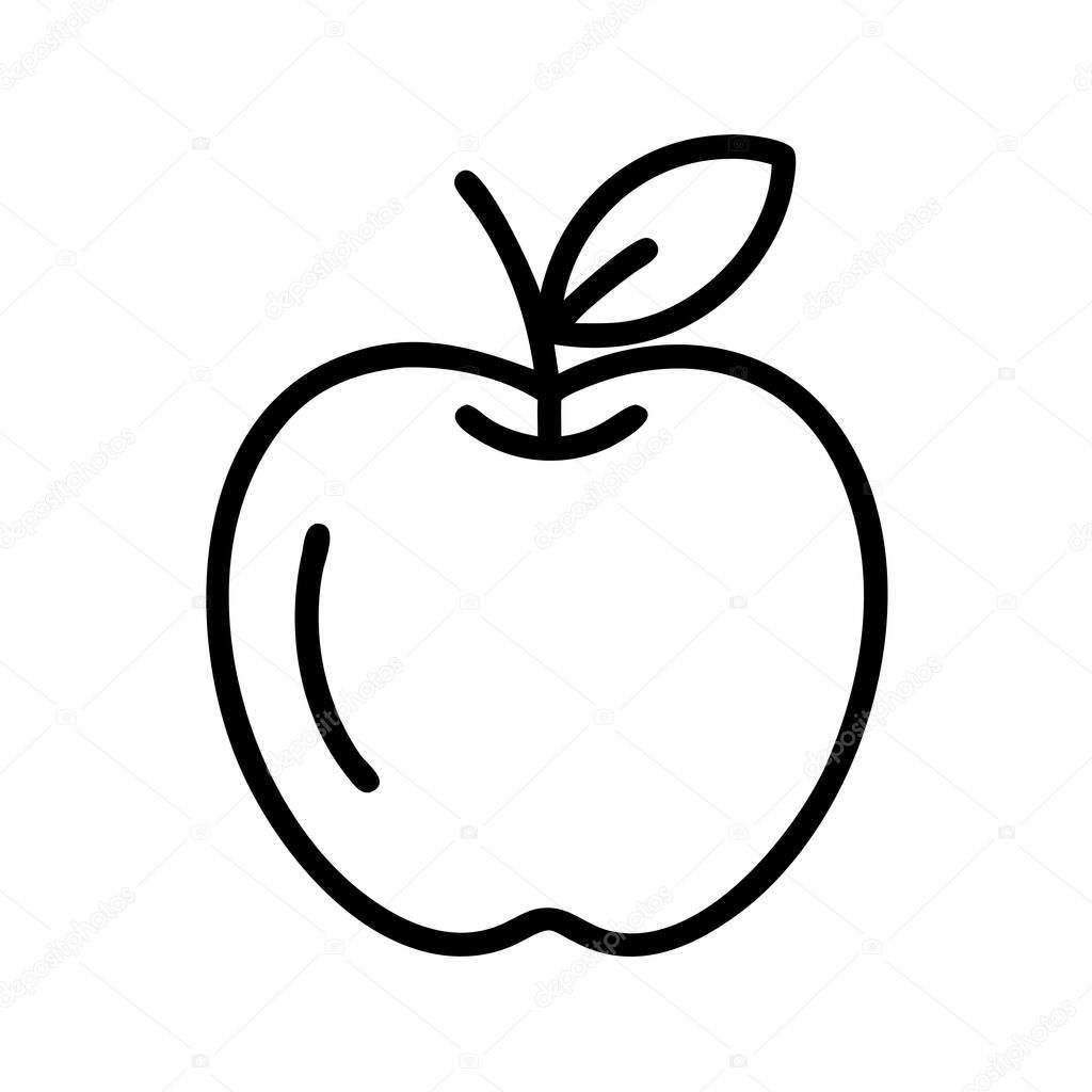 Outline drawing of a fresh apple fruit with a leaf