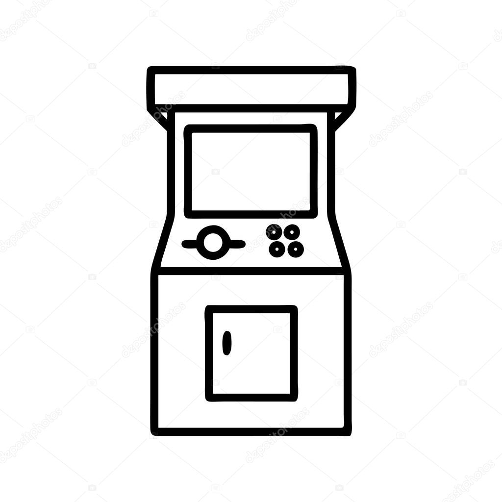 Retro arcade game machine vector line icon symbol art