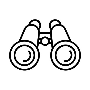 Bu minimalist çizgi sanat ikonu bir çift dürbünü tasvir eder, macera, seyahat, safari, yaban hayatı görüntüleme, keşif, arama ve gözlem temaları için mükemmeldir..