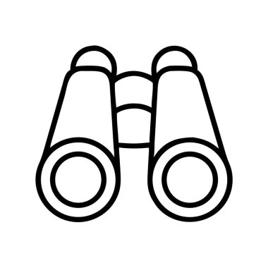 Bir çift dürbünü tasvir eden basit bir çizgi çizimi, keşif, görme, seyahat, izleme ve uzun mesafe görüntüleme temalarını iletmek için idealdir..