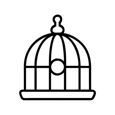 Bir kuş kafesinin temiz, basit, siyah ana hatlı vektör çizimi. Hayvan bakımı, özgürlük, tutsaklık, ev dekorasyonu veya büyüleyici bir grafik öğe simgesi olarak ideal.