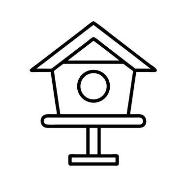 Yumuşak, minimalist bir sanat çizgisi. Geleneksel bir kuş evi tasarımı ve tüneği var. Vahşi yaşam, ev, doğa, barınak, bahar ve çevre kavramları için ideal temalar.