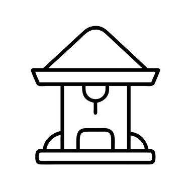 Klasik bir kuş besleyicisinin minimalist bir özet ikonu, web tasarımı, uygulamalar, yazdırma materyalleri ve vahşi yaşam ve bahçe bakımına odaklı eğitim içeriği için mükemmel..