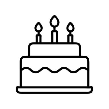Temiz, minimalist bir sanat çizgisi çizimi klasik iki kademeli kutlama pastasını tasvir ediyor. Üzerinde üç küçük mum var. Her neşeli olay için mükemmel..