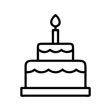 Temiz vektör çizgisi, iki katlı bir tatlıyı gösteriyor. Parlayan bir mumla süslenmiş. Özel bir olay için sevinç, kutlama ve kilometre taşlarını simgeliyor..