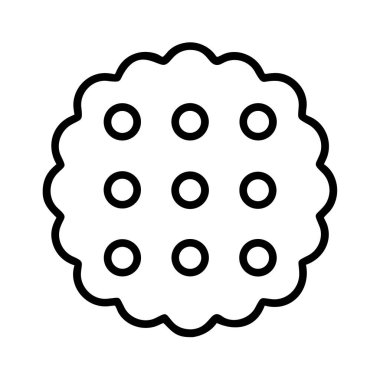 Basit tasarımlar için mükemmel dekoratif kenarlı ve küçük delikli klasik yuvarlak bir çerez içeren minimalist siyah beyaz çizgi çizimi..