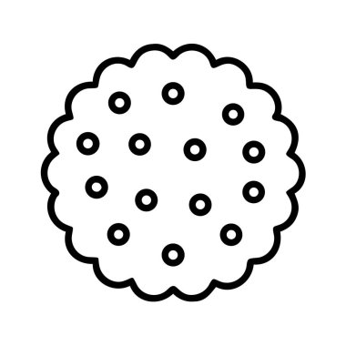 Klasik yuvarlak bisküvi ya da krakeri tasvir eden minimalist bir sanat çizgisi. Web tasarımları, uygulamalar, menüler, yemek blogları veya şekerleme markaları için ideal.
