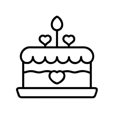 İçinde yanan bir mum ve dekoratif kalpler bulunan minimalist bir siyah ana hatlı vektör çizimi. Özel günleri, yıldönümlerini ve partileri kutlamak için ideal..