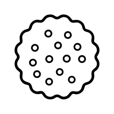 Çok yönlü, minimalist çizgili, yuvarlak bir bisküvi veya istiridyeli kenarı ve iç kesikleri olan bir krakerin sanat simgesi. Web, uygulama, yazdırma veya yiyecekle ilgili tasarımlar ve menüler için ideal.