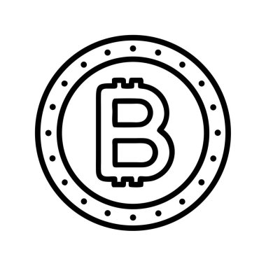 Bitcoin kripto para sembolünün minimalist çizgi sanat simgesi, finansal teknoloji için mükemmel, dijital ödeme, yatırım ve temiz arkaplan üzerindeki engelleme zinciri kavramları.