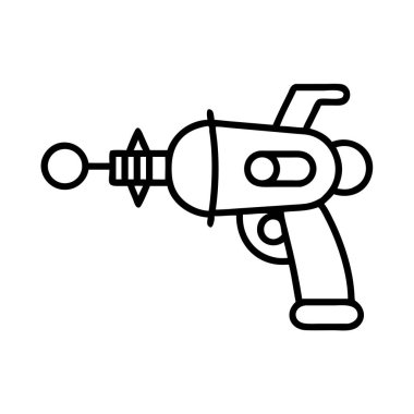 Retro bilim-kurgu ışın silahının basit bir taslak ikonu, gelecekteki silahları, uzay keşiflerini, klasik video oyunlarını ve klasik oyuncakları sembolize ediyor. Tasarım projeleri için ideal.