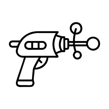 Klasik bir bilim kurgu lazer silahı ikonu. Basit bir taslak şeklinde. Bu klasik fütüristik silah, uzay temalı eski oyuncaklar ve çizgi romanlar için nostalji uyandırıyor..