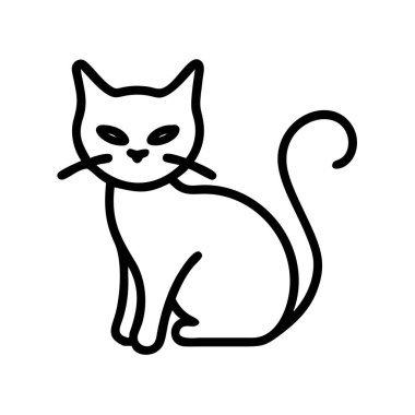 Kullanıcı arayüzleri, web tasarımı, uygulamalar, evcil hayvan kaynaklarıyla ilgili içerik ve çocuk kaynakları için ideal, oturma pozu veren evcil bir kedinin temiz ve basit bir çizgisi çizimi.