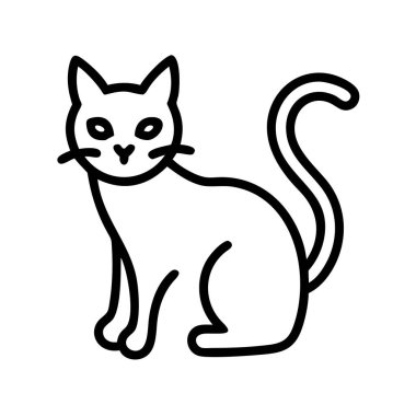 Oturma pozisyonu almış evcil bir kedinin temiz, siyah çizgili bir sanat tasviri, çeşitli tasarım projeleri, hayvan temaları, evcil hayvan dükkanları markalaşması, hayvan bakımı ve eğitim materyalleri için ideal..