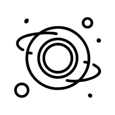 Yörünge yolu ve küçük astral elementlerle göksel bir cismi tasvir eden basit bir çizgi sanat simgesi. Bilim, eğitim, teknoloji ve uzay temalı tasarım ve projeler için ideal.