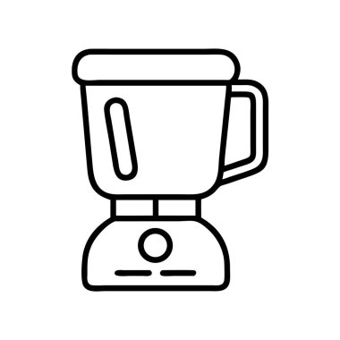 Basit bir mutfak blendırı çizimi, besin işlemeyi, sağlıklı beslenmeyi ve modern ev aletleri teknolojisini temsil ediyor. İzole vektör grafiği.