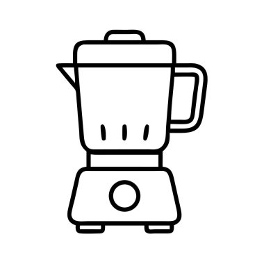 Mutfak mikserini tasvir eden temiz ve basit bir çizgi sanat vektörü ikonu. Çeşitli dijital medya uygulamalarında gıda hazırlama, yemek pişirme, sağlıklı yaşam tarzı ve mutfak aletleri temaları için ideal.