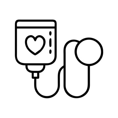 Kalbi olan bir serum torbasının taslağı, pompaya bağlı, kan bağışı, sağlık ve tıbbi desteği sembolize ediyor. Sağlık kampanyaları ve yardım kampanyaları için ideal..