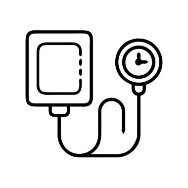 Tansiyon monitörünün detaylı çizgisi, manşet ve göstergesi, sağlık izleme, tanı ve temel tıbbi bakımı sembolize ediyor..