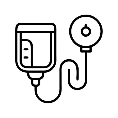 Temel hastane bakımı, hasta tedavisi ve sağlık destek hizmetlerini temsil eden tıbbi izleme veya düzenleyici cihaza bağlı bir serum sıvı torbasının ana simgesi.