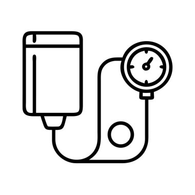Sıvı terapisini, hasta bakımını ve tıbbi konseptler için hastane ekipmanlarını sembolize eden, gözle görülür bir basınç göstergesine sahip tıbbi damar içi (IV) damlatma sistemini tasvir eden ana vektör ikonu.