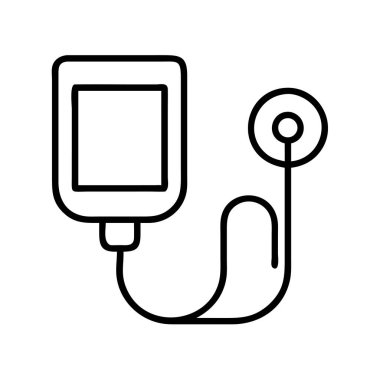 Tıbbi teşhis cihazının minimalist vektör çizgisi sanat simgesi, muhtemelen kan şekeri ölçer, sağlık izleme, hasta bakımı ve sağlık teknolojisini sembolize eder..